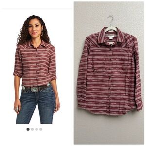 Ariat REAL Billie Jean Relaxed Button Down Cotton Shirt Ikat Jacquard Small